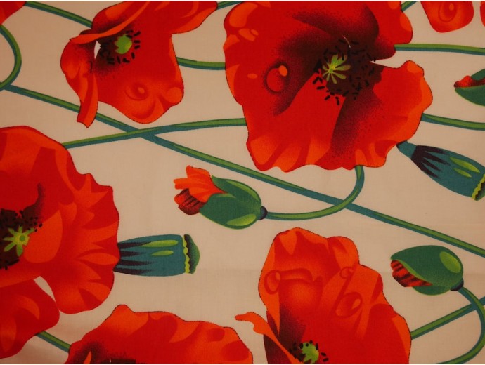 Printed Cotton Poplin Fabric - Poppy Garden